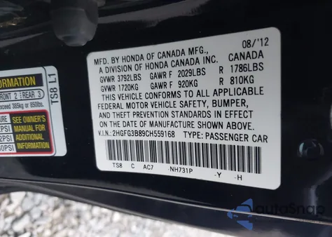 2012 Honda Civic Ex from USA, damaged, VIN 2HGFG3B89CH559168